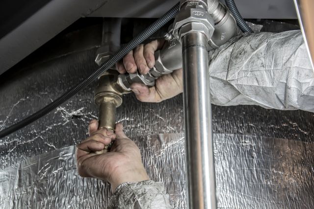 person turning off water pipes