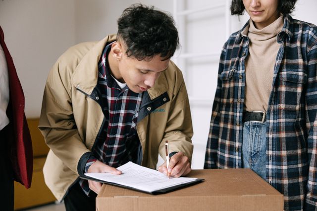 person writing on a clipboard